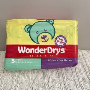 Wonderdry Vintage Bear Plastic Diapers Sz SMALL Diapers Pack Of 36 New Born 14lb